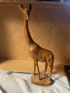 Vintage Hard Wooden Hand Carved Besmo Product in Kenya Giraffe Statue 10.5 Tall