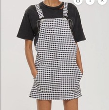 Topshop Women’s Size 6 MOTO Gingham Pinafore Dress Black White EUC