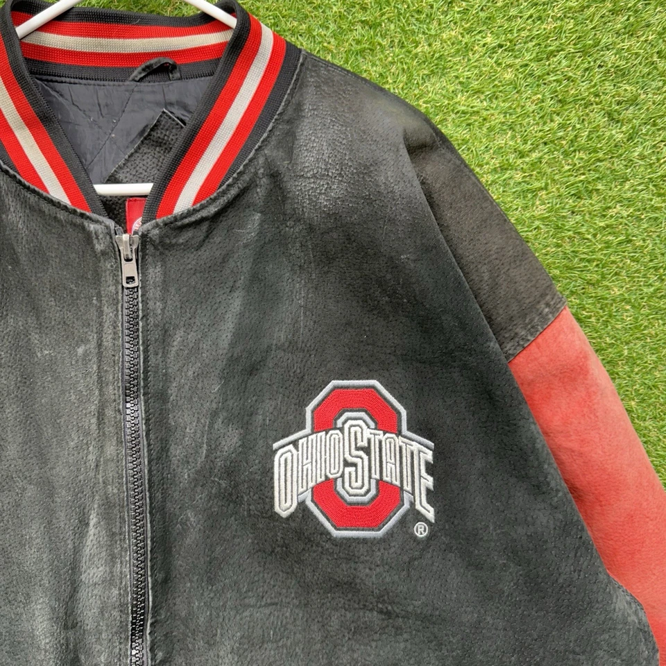 Chaqueta Ohio State Buckeyes Para Hombres 2XL Gamuza Cuero Negra Cremallera Espalda Grande Logo Años 90 Foto 3 de 4