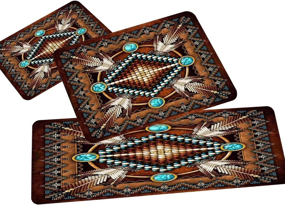 Alfombrillas de cocina geométricas rústicas - Juego de 3 lavables con respaldo antideslizante Foto 3 de 4