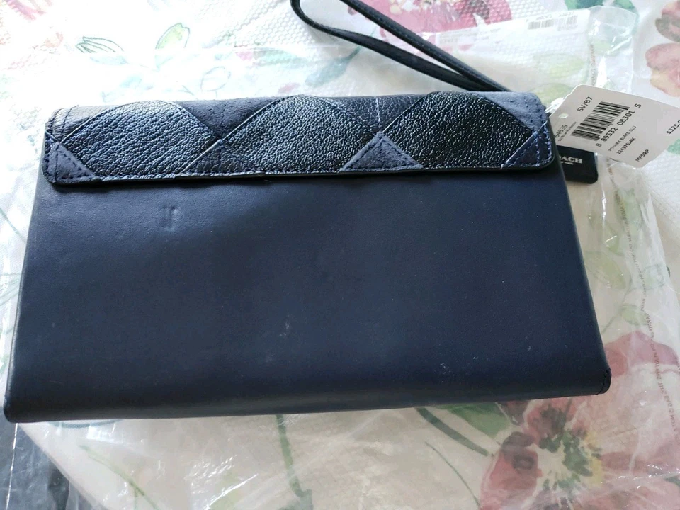 New Coach Morgan Navy Blue Diamond Patchwork Satchel Bag & Blake Clutch $920  - Image 3 of 4
