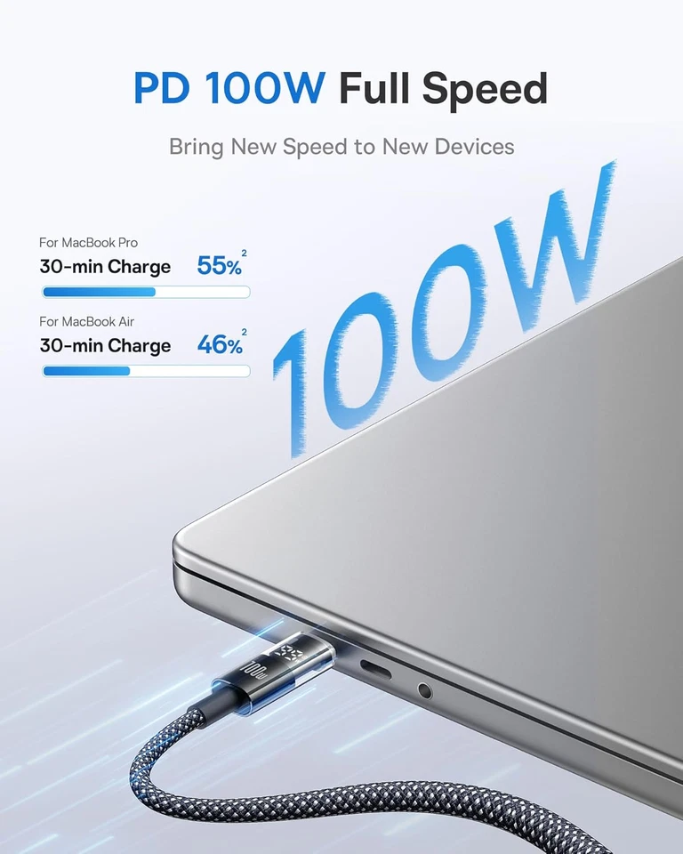 Cable Baseus USB C, 100W 5A Carga Rápida USB C Cable Cargador con LED  Foto 2 de 4