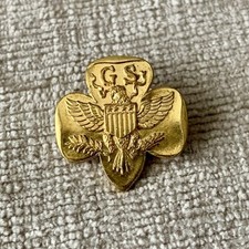 Vintage Girl Scout Pin Clover Eagle Gold Colored Metal Pinback