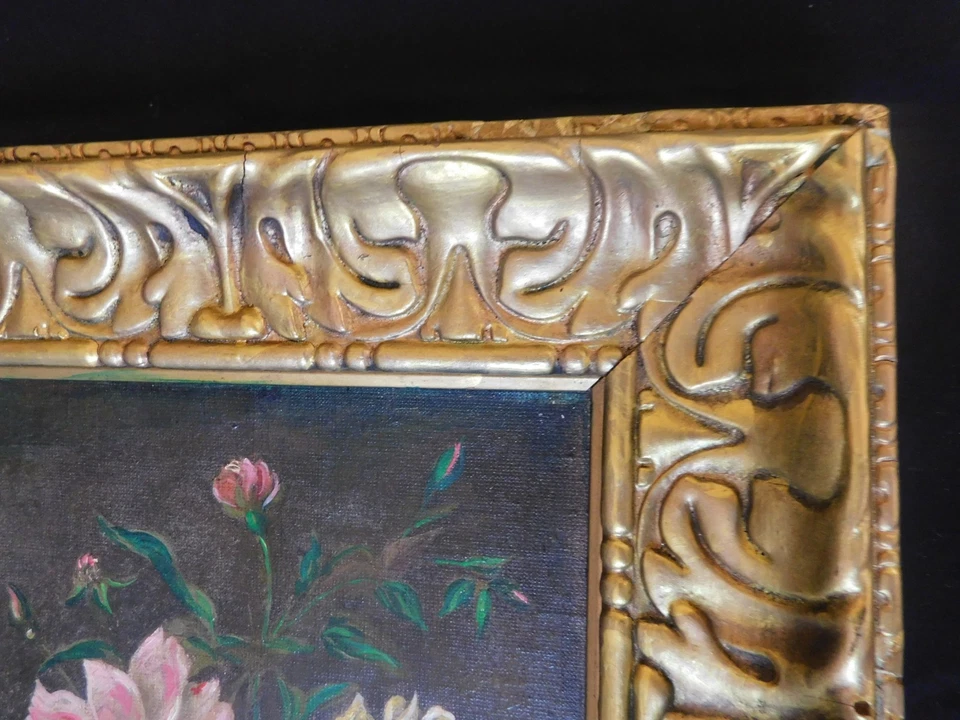 Antique Early 20th C. still life Oil Painting RARE Art Nouveau Roses 25 X 15 in - Image 4 of 4