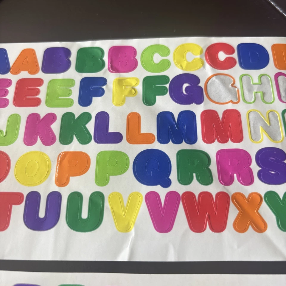 Vtg Bubble Alphabet Stickers Neon Rainbow Upper Case Colorful USA - Image 3 of 4