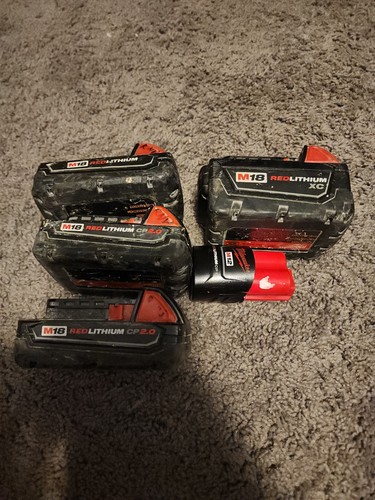 5 PACK M18 and M12 BATTERIES MILWAUKEE FOR PARTS OR REPAIR