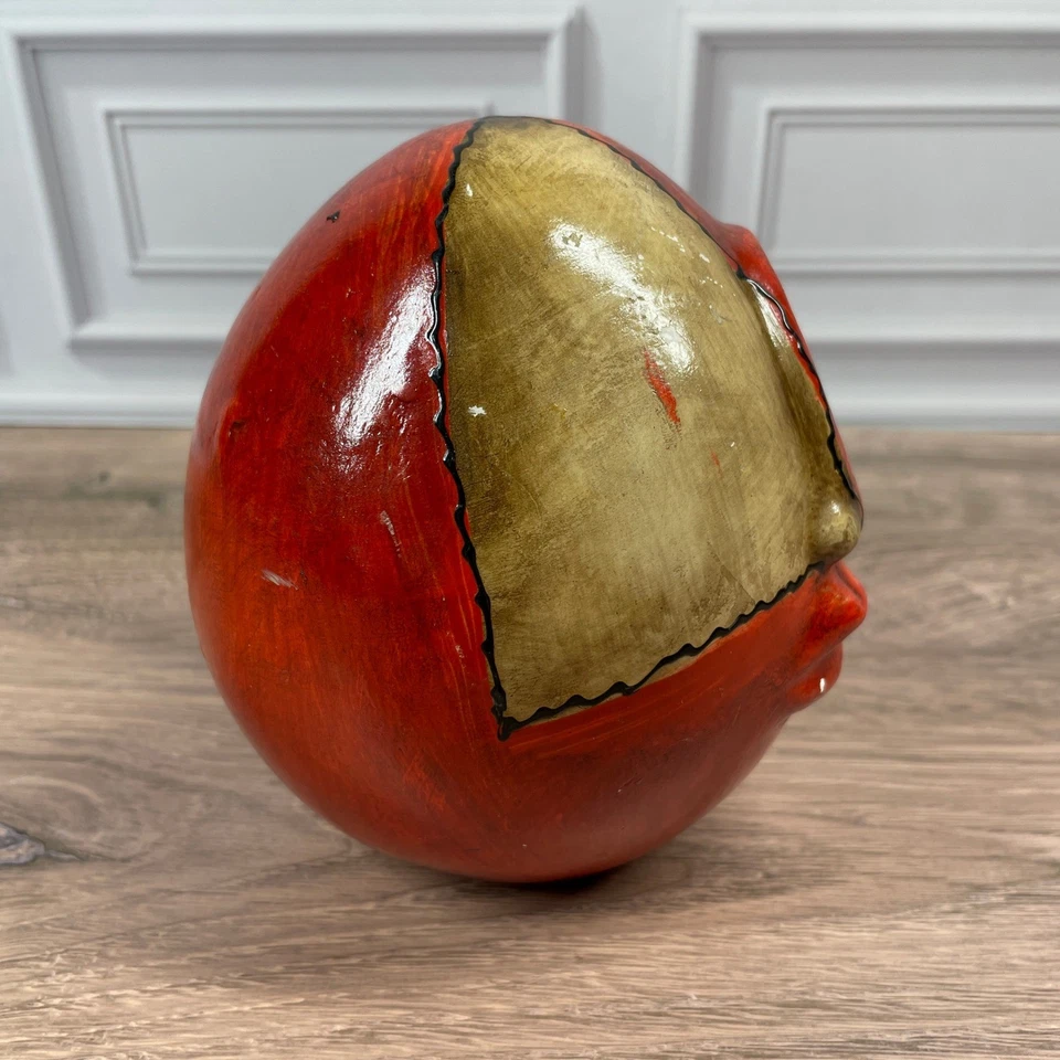 Unique Art Face Egg Shape Sculpture Red Gold Textured Figurine Home Decor Accent - Image 2 of 4