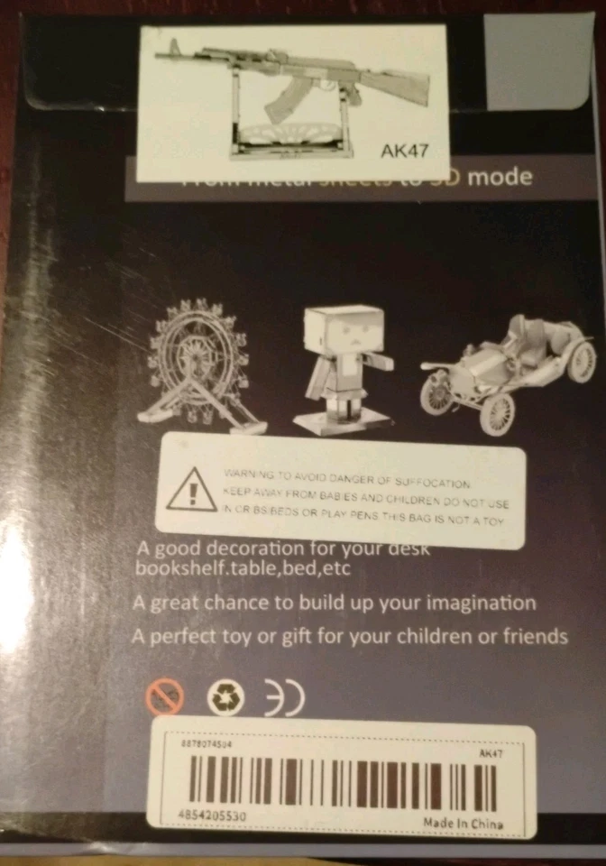 Quebra-cabeça arte metal 3D AK 47 modelo colecionável novo em folha 4,33 X 2,29 - Imagem 2 de 3