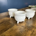 FENTON Milk Glass Cauldron Kettle Candle Holder Daisy & Button White Set Of 3