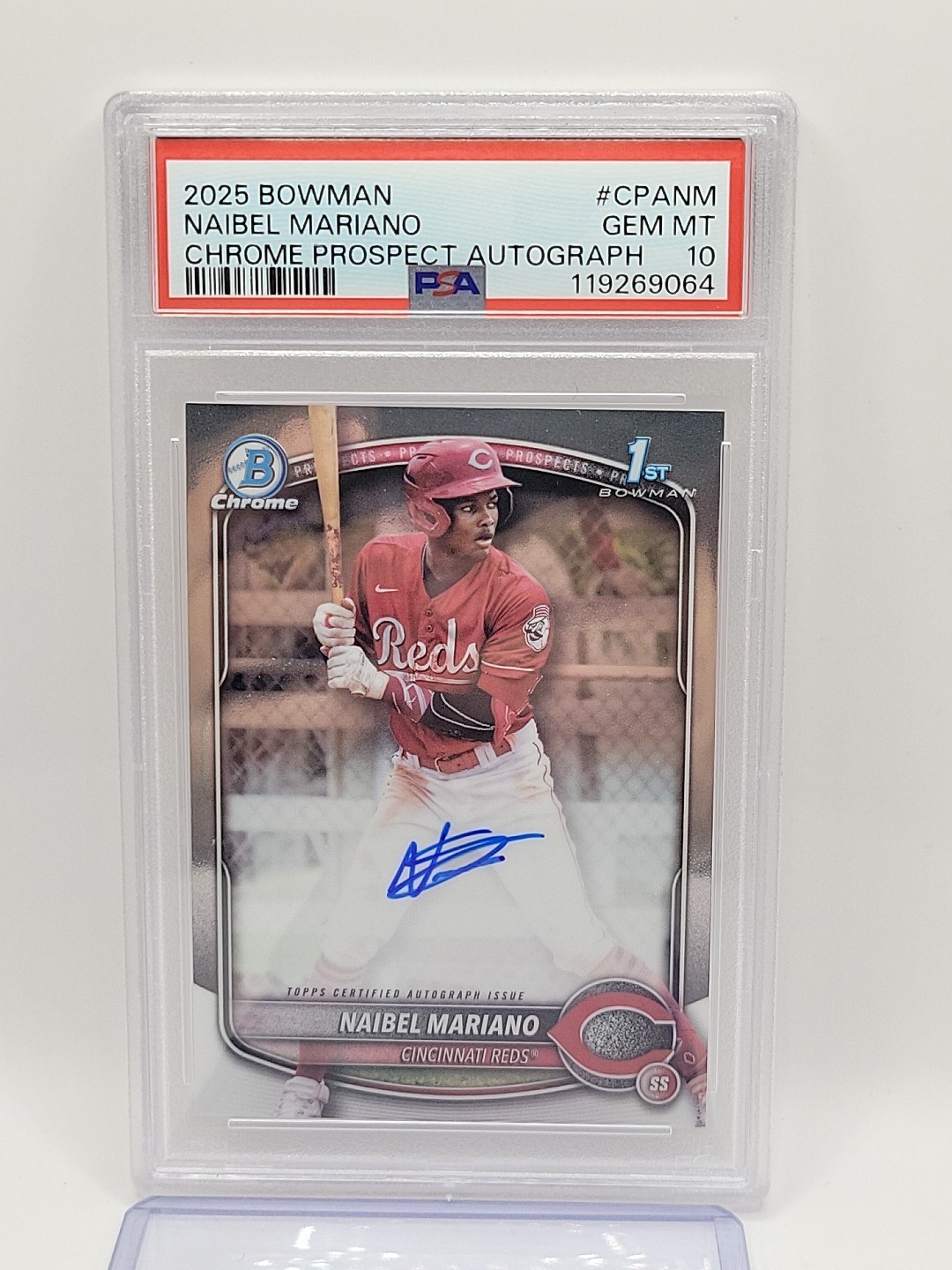 2025 Bowman Chrome Naibel Mariano 1st Auto #CPA-NM PSA 10 Reds RC