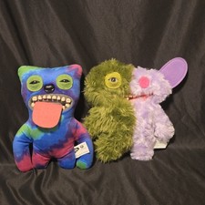 of 2 Fuggler Plush Monsters Tie Dye Green Purple Attached Plushies Spin Master