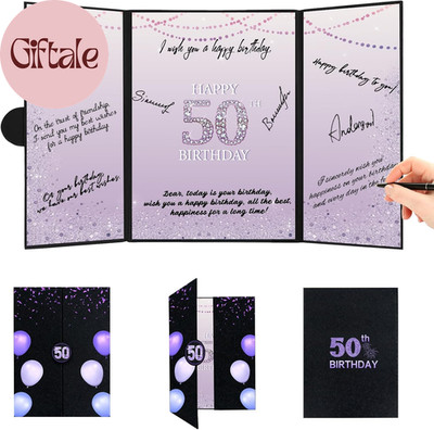 50Th Birthday Decorations Women, Black Purple 50Th Birthday Guest Book, Happy 50