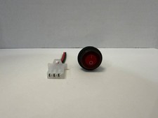 round, red illuminated rocker switch with wiring harness  3-pin connector