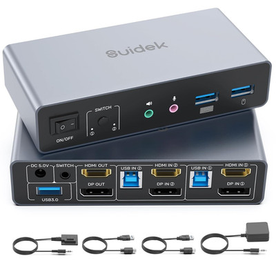 HDMI Displayport KVM Switch, 2 Computer 2 Monitore 4K@60Hz KVM Switcher Dual Mon