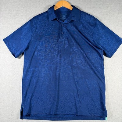 Tori Richard Tradewind Technology Mens Blue Pineapple Jacquard Polo Shirt M