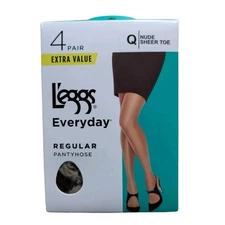 L'eggs Everyday Regular Pantyhose Nude Sheer Toe Size Q 4 Pair Extra Value
