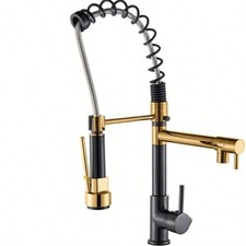 Black Gold Spring Kitchen Faucet with Pull-Down Sprayer and Separate Spout