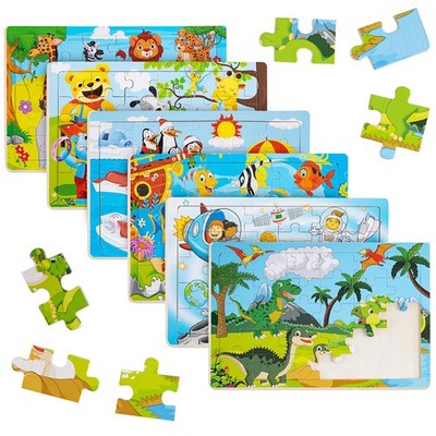 Dinosaurier Puzzle ab 3 Jahre, 6x30 Teilen Kinder Dino Fischen Holz-Puzzle