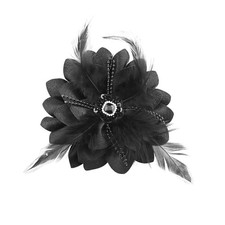 Elegant Fabric Rhinestone Flower Brooch/Clip Boutonniere Corsage Pin Feather Acc