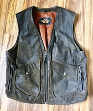 Vintage Harley-Davidson Billings Distressed Brown Leather Motorcycle Vest Size L