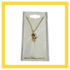 Disney Beauty and the Beast [Necklace] Gold Rose Red Tokyo Disney Resort TDR
