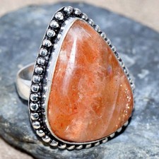 Sunstone 925 Silver Plated Ring US 7 Elegant Gift JW
