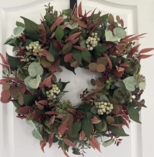 Ficus Eucalyptus & Green Velvet Pumpkin Autumn Wreath Farmhouse Cottage