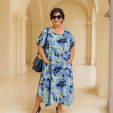 ROCKTHOSECURVES WOMENS DRESS LADIES SOFT PLUS SIZE HANKY HEM SUMMER WITH POCKETS