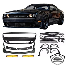 Full Front Bumper Cover + Lip + Fender Flares Kit For 2015-2023 Dodge Challenger