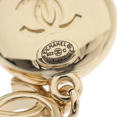 Chanel CC Camellia Coco Mark Earrings Gold Metal Leather Black