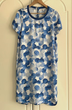 Sandwich White Blue Circle Print Short Sleeve Round Neck Dress Size 34 Small