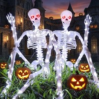 Halloween-Skelett 90 Cm Beleuchtet Mit LED Roten Augen Beweglich Deko Innen