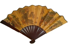 Vintage Chinese Folding Hand Fan Calligraphy & Landscape Art Decorative Display