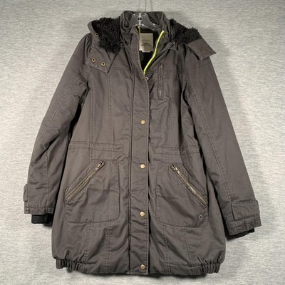 Numph Urban Outfitters Coat Womens Small Gray Hooded Parka Zip Pockets Warm