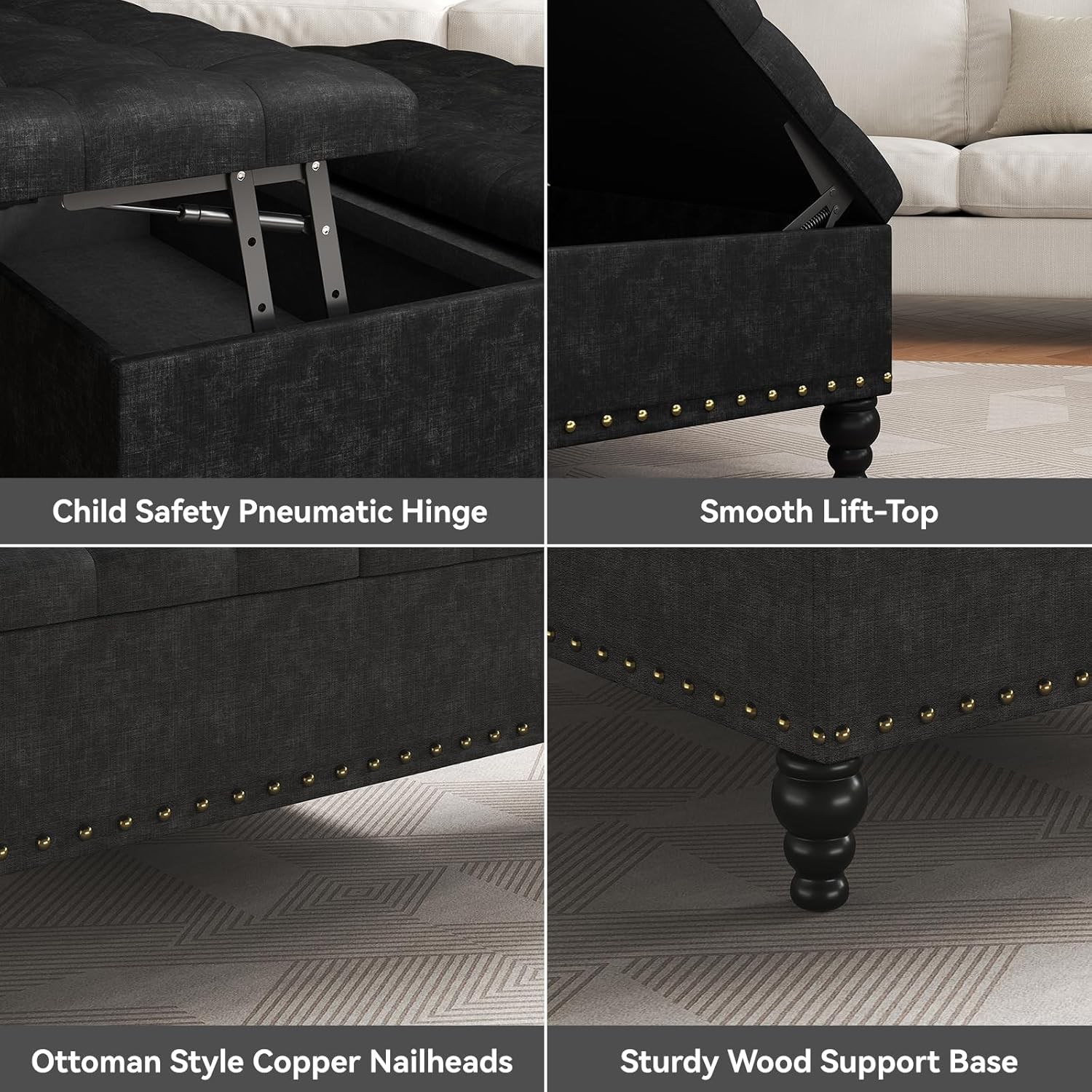 Lift-Top Ottoman, Multi-Function Storage Bench and Coffee Table in Chenille for