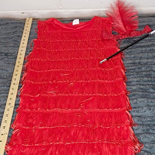 I Love Fancy Dress Red Fringe Flapper Dress Costume Womens XS 1920s Headband Set