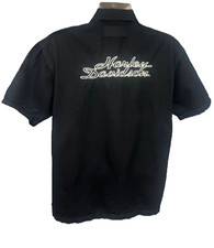Harley Davidson Black Gray Double Graphic Garage Mechanic Button Up Shirt Medium