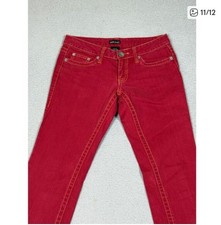 Wet Seal Women's Bootcut Flare Jeans Red Denim Embroidered 5-Pocket