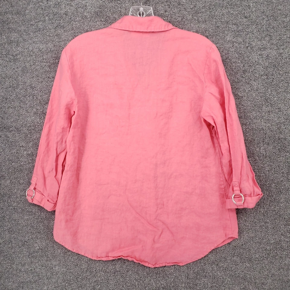 JM Collection Shirt Womens 6 Pink Long Sleeve Button Up Linen Collared Blouse - Image 2 of 4