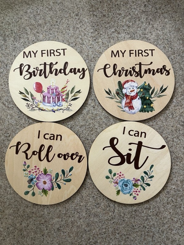 Baby Milestone Wooden Plaques 4 Double-sided Instagram Signs