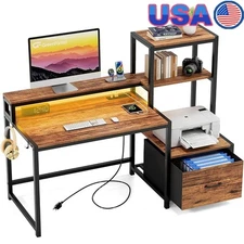 Computer Desk with Drawers and Monitor Stand Home Office Desk w/ Storage Shelves