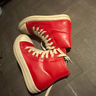 Rick Owens Lido Bozo Tractor Red/White High Top Lace Up Sneaker Unisex