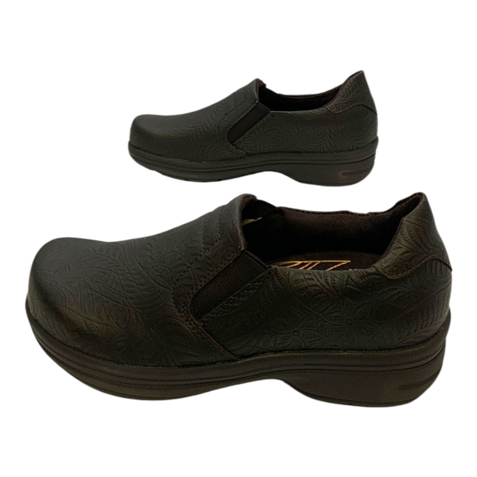 Easy Works by Easy Street Bind Slip-On Work Shoe Brown Embossed US Women's 6.5W