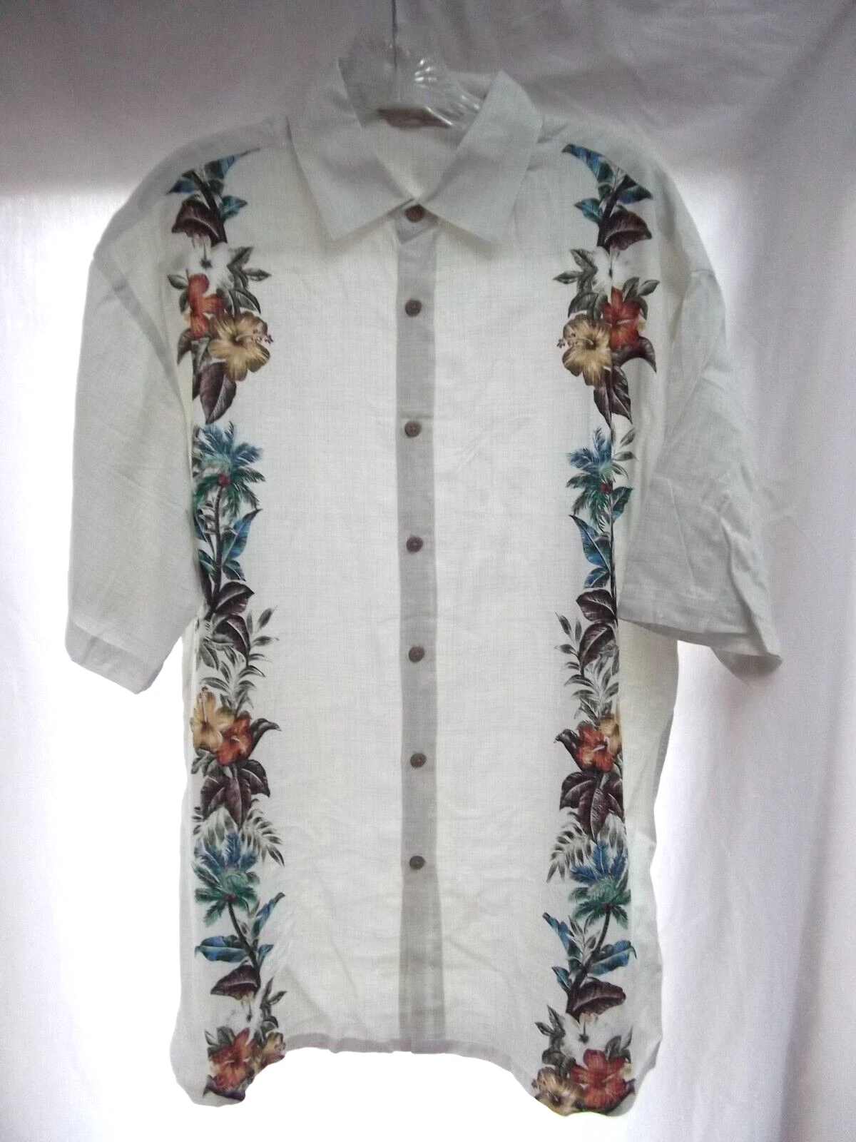 Paradise Collection shirt 100% rayon button up M Hawaiian cream ecru floral NEW