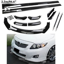 Front Bumper Lip Spoiler Kit +86.6" Car Side Skirt Glossy For Toyota Corolla