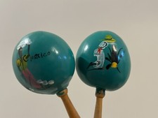 Vintage Authentic Maracas from Mexico Blue musical beaded Gourd Musical Art