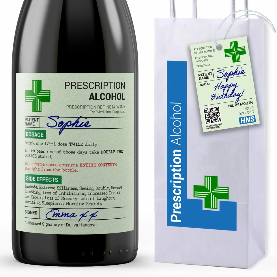 KADOBOX Funny Prescription Wine Label & Gift Bag Premium Quality. Funny Gifts for Wom...