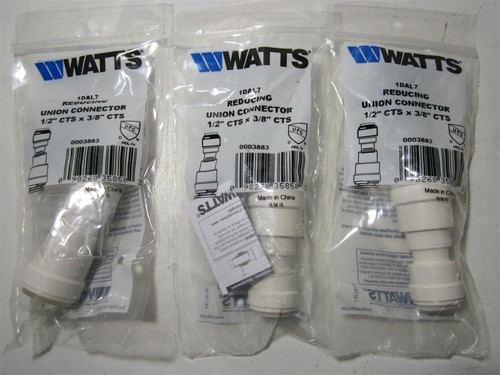 Watts 1/2" x 3/8" CTS White Pex or Copper Tube Reducing Union Adapter (Lot of 3)