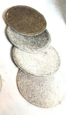 Western Coasters 4 in Leather Cowhide Cowboy Set of 4 Table top Protect Rnd GR