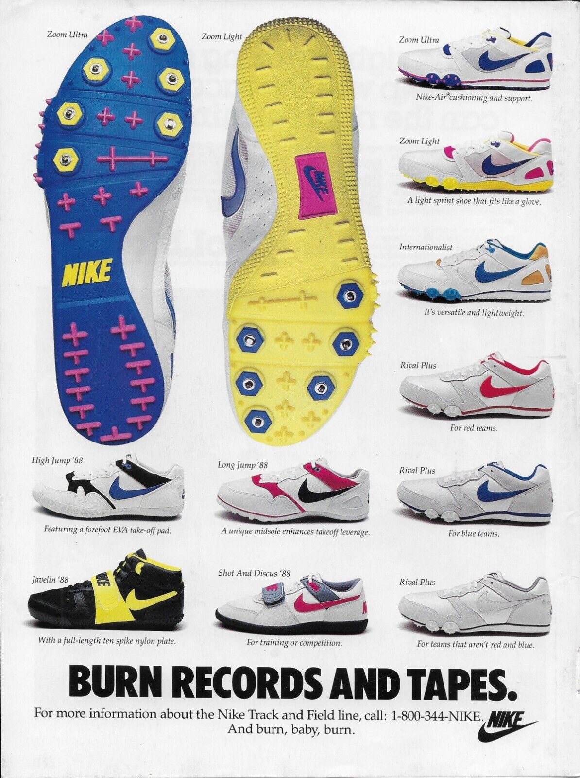 Op grote schaal synoniemenlijst Leven van 1988 Nike Track &amp; Field Line Burn Records and Tapes Sneakers Vintage  Print Ad | eBay